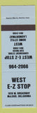 Matchbook Cover - West EZ Stop McCloud OK car wash laundry BLUE