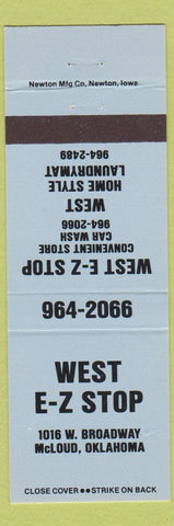 Matchbook Cover - West EZ Stop McCloud OK car wash laundry BLUE