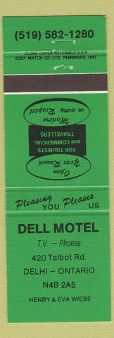 Matchbook Cover - Dell Motel Delhi ON GREEN