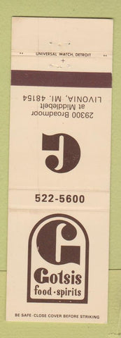 Matchbook Cover - Gotsis Restaurant Livonia MI