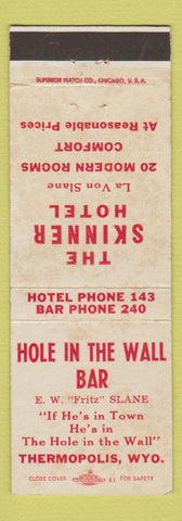 Matchbook Cover - Skinner Hotel Hole in Wall Bar Thermopolis WY WEAR