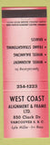 Matchbook Cover - West Coast Alignment Frame Vancouver BC RED