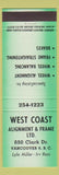 Matchbook Cover - West Coast Alignment Frame Vancouver BC GREEN