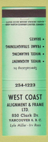 Matchbook Cover - West Coast Alignment Frame Vancouver BC GREEN