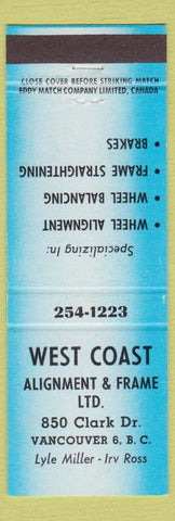Matchbook Cover - West Coast Alignment Frame Vancouver BC BLUE