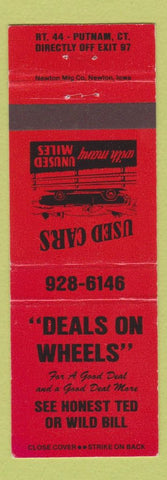 Matchbook Cover - Deals on Wheels Cars Putnam CT RED