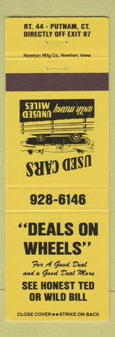 Matchbook Cover - Deals on Wheels Cars Putnam CT YELLOW