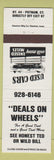 Matchbook Cover - Deals on Wheels Cars Putnam CT WHITE