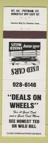 Matchbook Cover - Deals on Wheels Cars Putnam CT WHITE