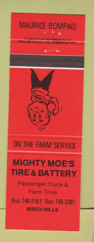 Matchbook Cover - Mighty Moe's Tire Battery Birch Hills SK RED