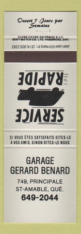 Matchbook Cover - Garage Gerard Benard St Amable QC GREY