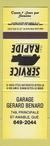 Matchbook Cover - Garage Gerard Benard St Amable QC YELLOW