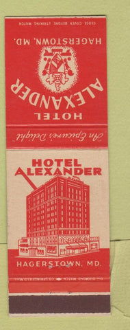 Matchbook Cover - Hotel Alexander Hagerstown MD
