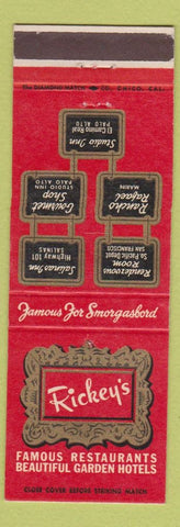 Matchbook Cover - Rickey's Restaurant Palo Alto Marin San Francisco Salinas CA