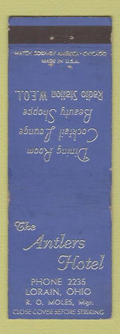 Matchbook Cover - Antlers Hotel Lorain OH BLUE