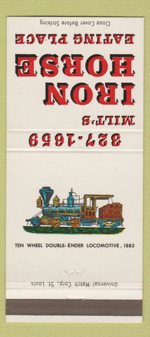 Matchbook Cover - Milt's Iron Horse Restaurant Bakersfield CA 30 Strike