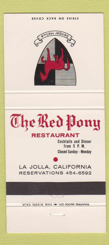 Matchbook Cover - Red Pony Restaurant La Jolla CA 30 Strike