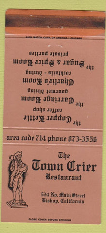 Matchbook Cover - Town Crier Restaurant Bishop CA WEAR 30 Strike