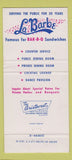Matchbook Cover - La Barbe BBQ Restaurant Monroeville PA 30 Strike