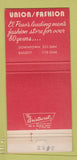 Matchbook Cover - Union Fashion El Paso TX Men's Clothes 30 Strike