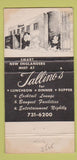 Matchbook Cover - Tallino's Chestnut Hill MA WEAR 30 Strike