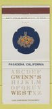 Matchbook Cover - Gwinn's West Pasadena CA WHITE 30 Strike