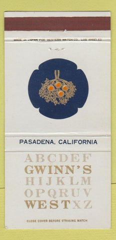 Matchbook Cover - Gwinn's West Pasadena CA WHITE 30 Strike