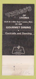 Matchbook Cover - Vargo's Restaurant Livonia MI 30 Strike