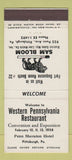 Matchbook Cover - Western PA Restaurant Convention Pittsburgh 1958 30 Stick