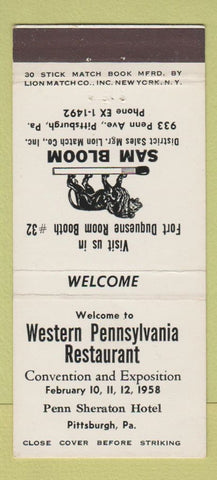 Matchbook Cover - Western PA Restaurant Convention Pittsburgh 1958 30 Stick