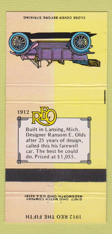 Matchbook Cover - Classic Cars 1912 REO Lansing MI 30 Strike