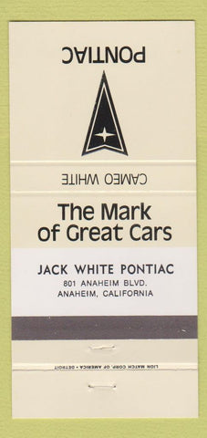 Matchbook Cover - Jack White Pontiac Anaheim CA Cameo White 30 Strike