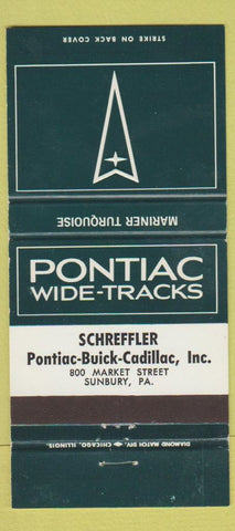 Matchbook Cover - Pontiac Buick Cadillac Sunbury PA Mariner Turquoise 30 Strike