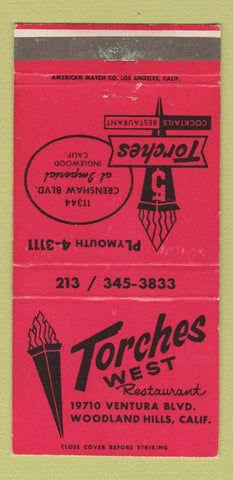 Matchbook Cover - Torches West Woodland Hills CA 30 Strike
