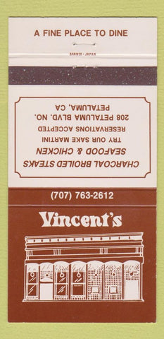 Matchbook Cover - Vincent's Restaurant Petaluma CA 30 Strike