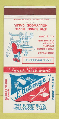 Matchbook Cover - L Auberge Hollywood CA French 30 Strike
