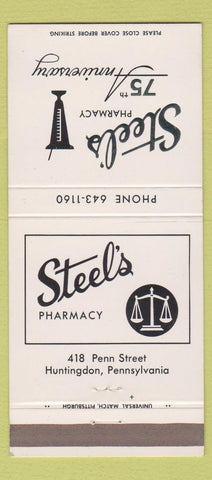 Matchbook Cover - Steel's Drugs Huntindon PA 30 Strike