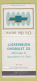 Matchbook Cover - Luckenbaugh Chevrolet Spring Grove PA 30 Strike