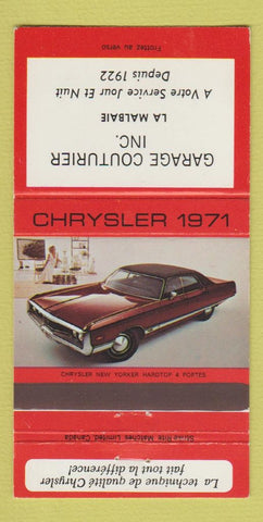 Matchbook Cover - 1971 Chrysler New Yorker La Malbaie QC 30 Strike