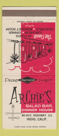 Matchbook Cover - Archie's Salad Bar Indio CA 30 Strike