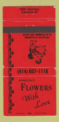 Matchbook Cover - Arneson's Flowers With Love Kenosha WI 30 Strike