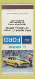 Matchbook Cover - 1971 Ford Maverick Oakville ON WORN PAPER LOSS 30 Strike