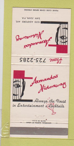 Matchbook Cover - Armando's Hideaway San Juan Puerto Rico WEAR 30 Strike