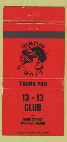 Matchbook Cover - 13 13 Club Wallace ID WEAR 30 Strike