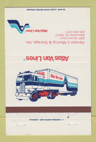 Matchbook Cover - Atlas Van Lines Hansen's Moving Bakersfield CA 40 Strike