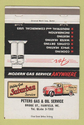 Matchbook Cover - Suburban Gas Fairfield ME Peters oil  40 Strike