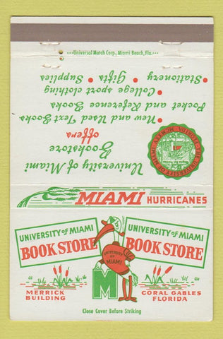 Matchbook Cover - University of Miami FL Hurricanes Coral Gables 40 Strike