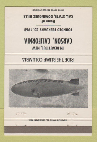 Matchbook Cover - Carson CA 1968 Goodyear Blimp Columbia 40 Strike