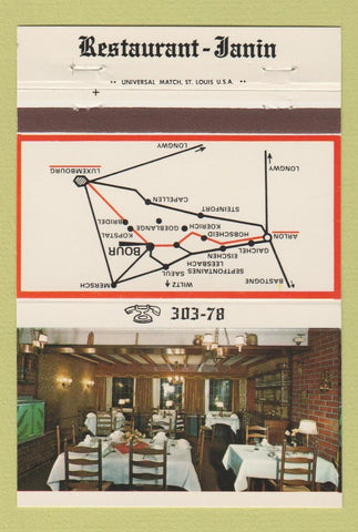 Matchbook Cover - Janin Restaurant Luxembourg 40 Strike