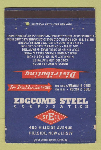 Matchbook Cover - Edgcomb Steel Corp Hillside NJ WEAR 40 Strike